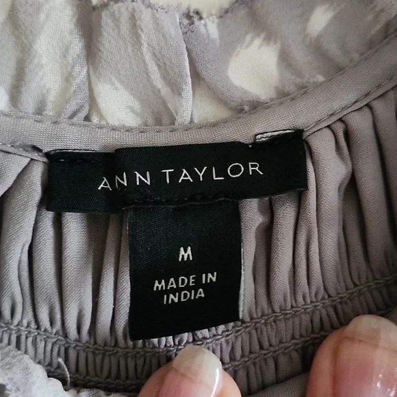 Ann Taylor Gray Leopard Print Maxi Dress Modest Sheer Sleeves Womens Med - Picture 2 of 9